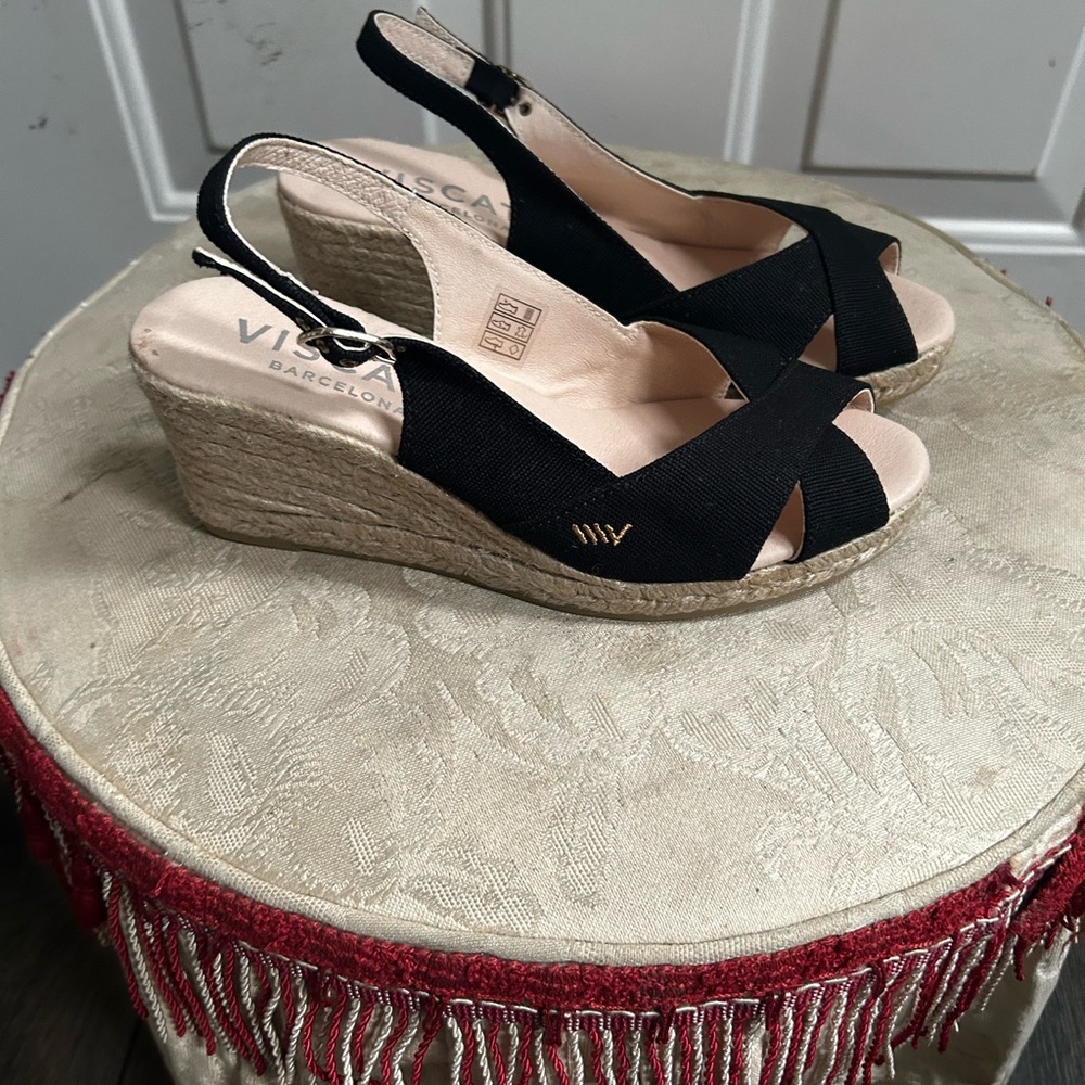 Viscata Barcelona Black Espadrille Wedge Open toe Slingback Espadrille Wedge - Picture 14 of 14